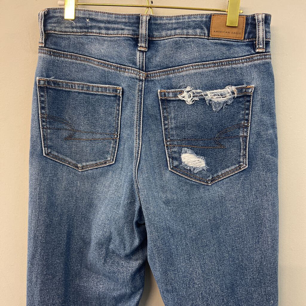 American Eagle Medium Wash Mom Straight Jeans 6 Long