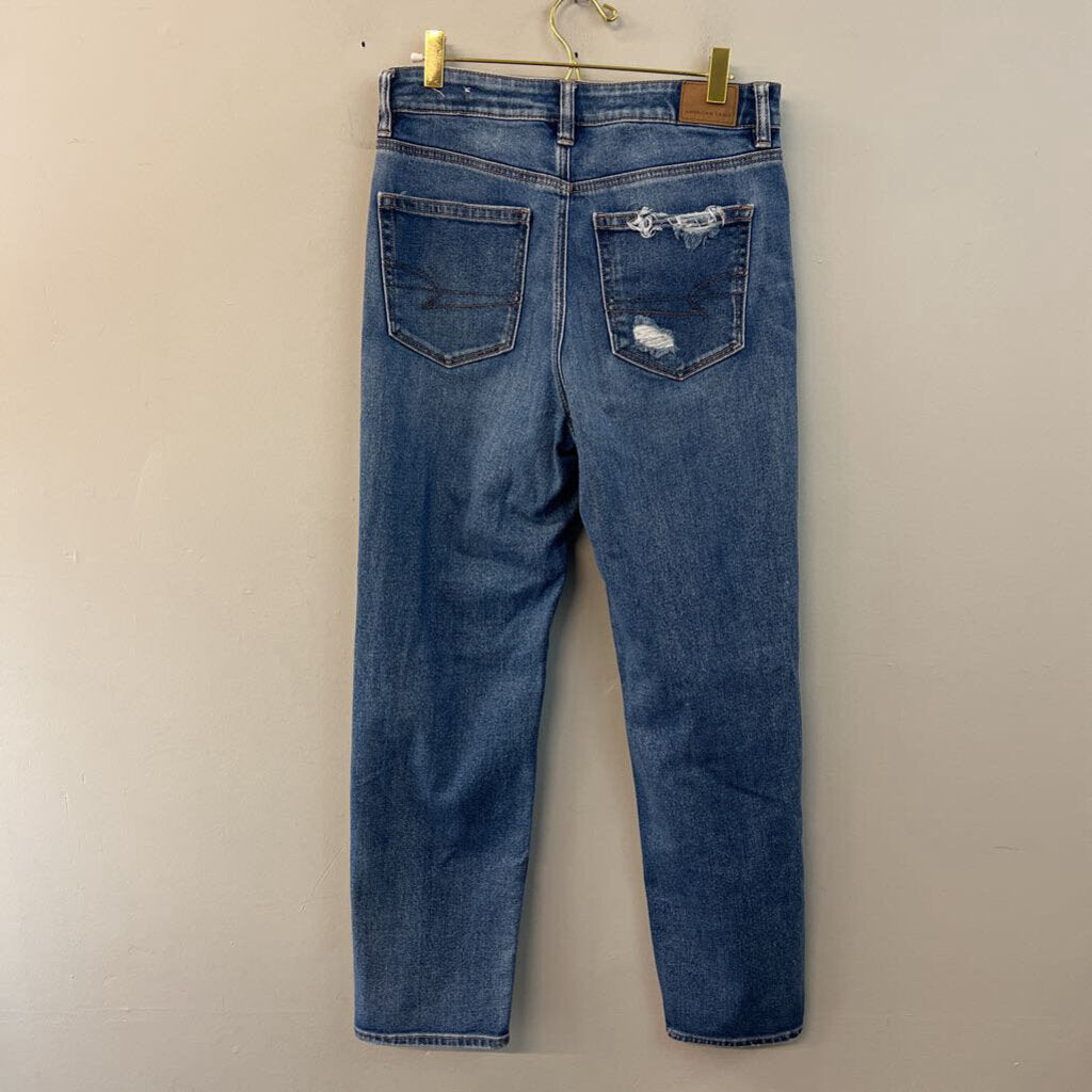 American Eagle Medium Wash Mom Straight Jeans 6 Long