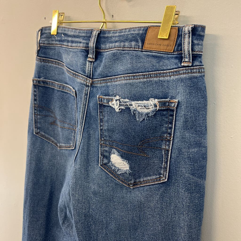 American Eagle Medium Wash Mom Straight Jeans 6 Long