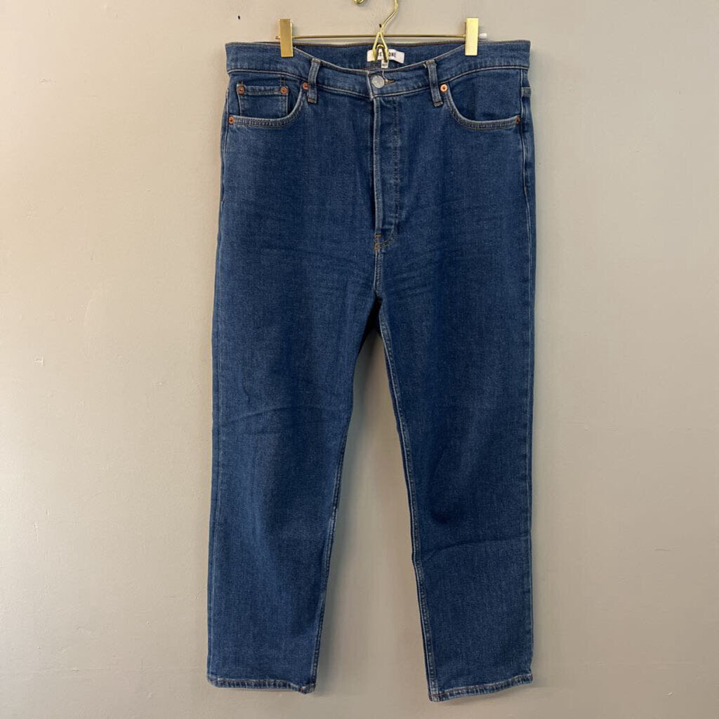 Re Done Dark Wash 70s Ultra High Rise Stove Pipe Jeans 32