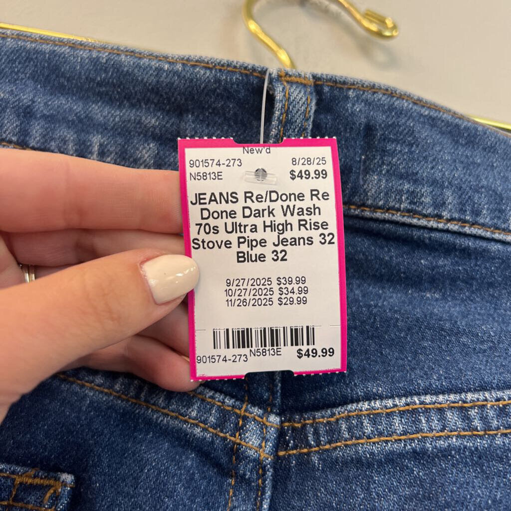 Re Done Dark Wash 70s Ultra High Rise Stove Pipe Jeans 32