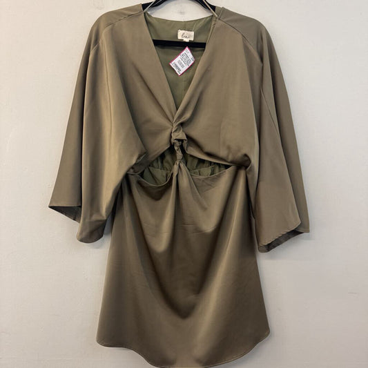 Lena Olive Green Silky Long Sleeve Cut Out Front Dress Large