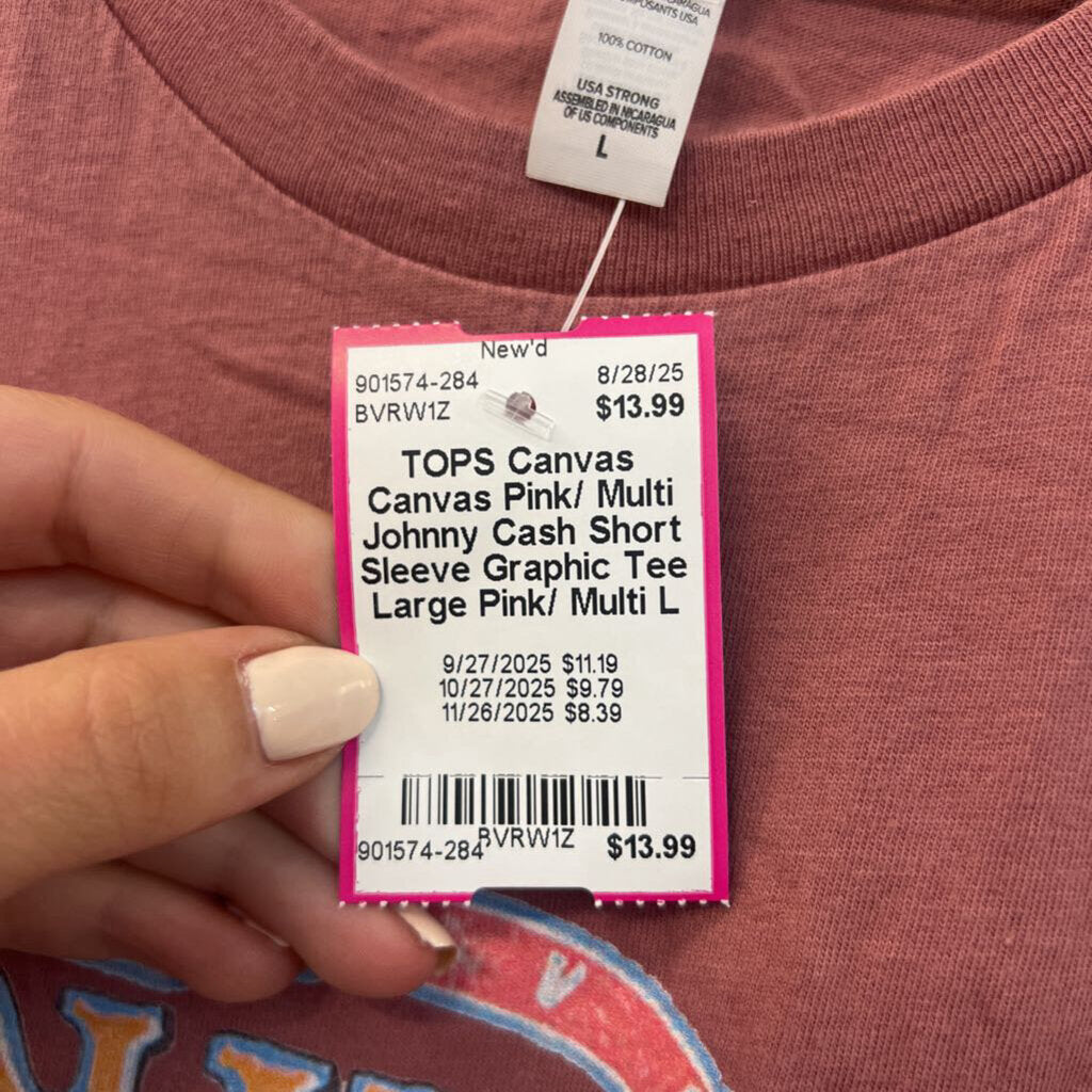 Canvas Pink/ Multi Johnny Cash Short Sleeve Graphic Tee Large