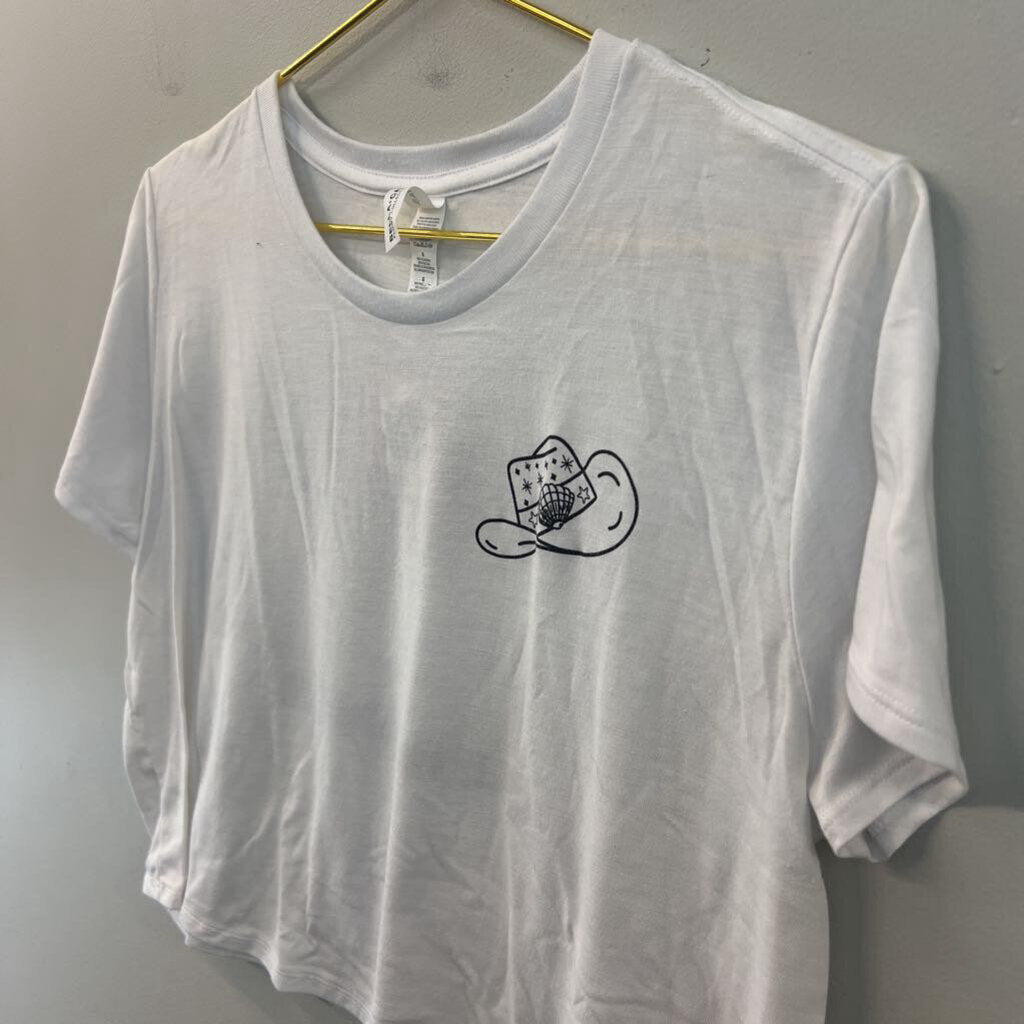 Canvas White/ Black Coastal Cowgirl Cropped Short Sleeve Graphic Tee Large