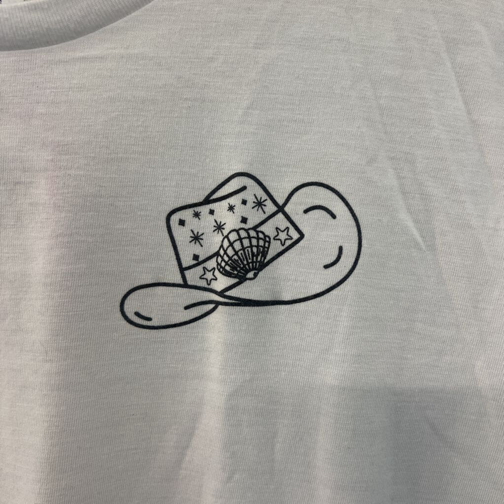 Canvas White/ Black Coastal Cowgirl Cropped Short Sleeve Graphic Tee Large