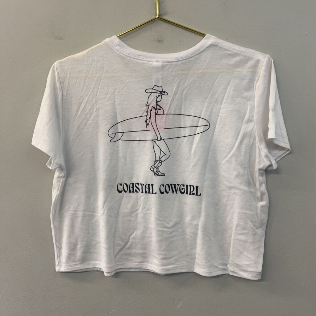 Canvas White/ Black Coastal Cowgirl Cropped Short Sleeve Graphic Tee Large