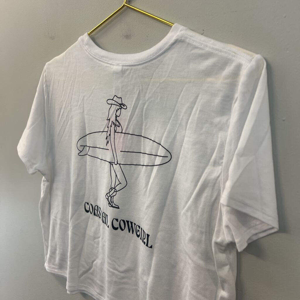 Canvas White/ Black Coastal Cowgirl Cropped Short Sleeve Graphic Tee Large