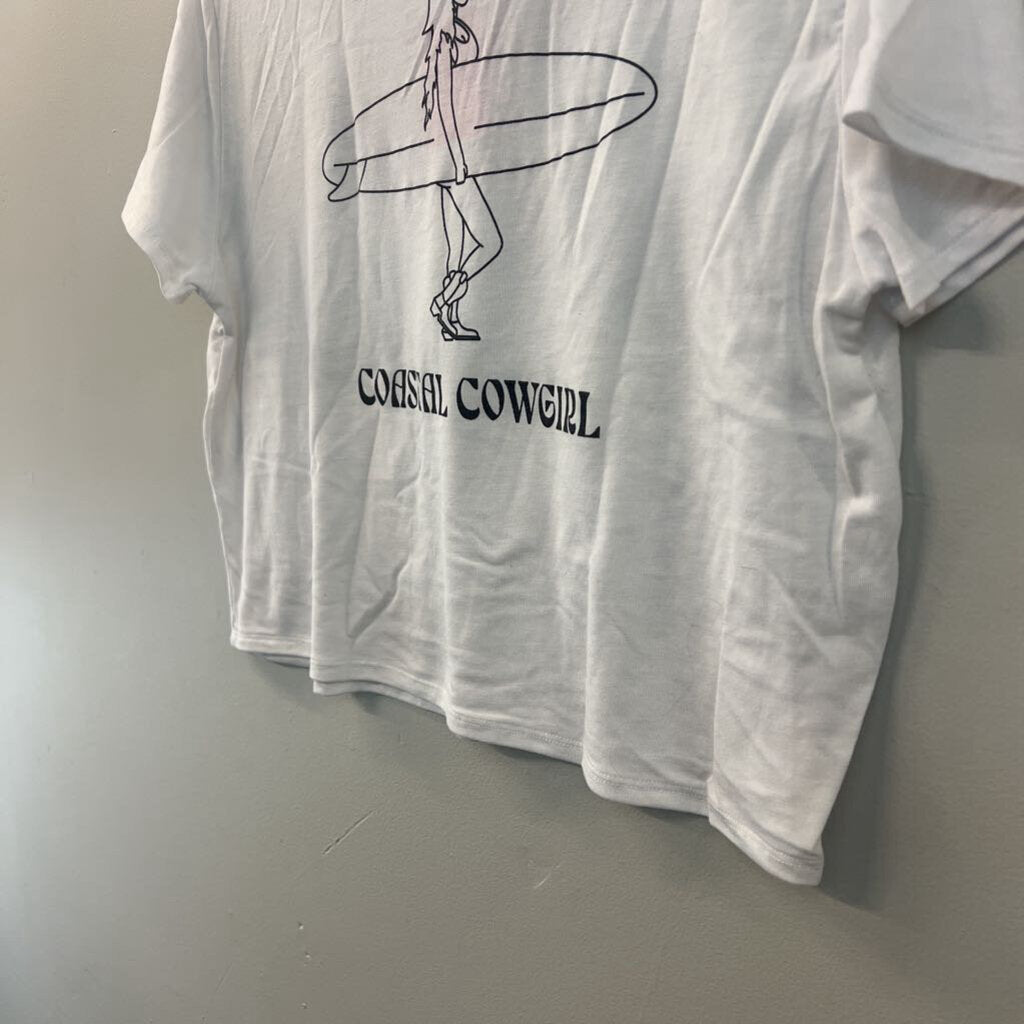 Canvas White/ Black Coastal Cowgirl Cropped Short Sleeve Graphic Tee Large