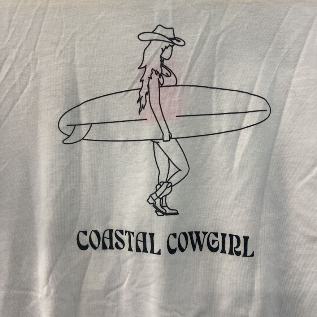 Canvas White/ Black Coastal Cowgirl Cropped Short Sleeve Graphic Tee Large