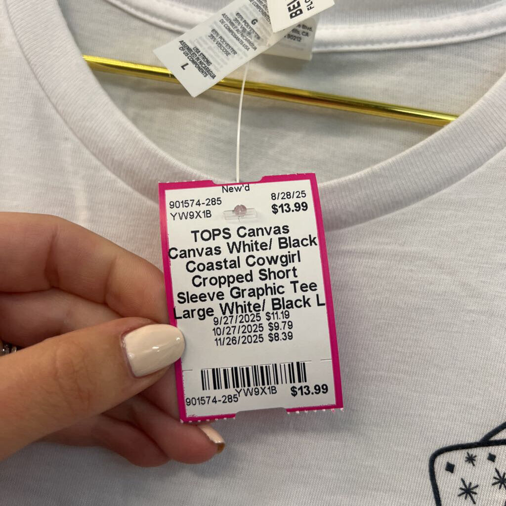 Canvas White/ Black Coastal Cowgirl Cropped Short Sleeve Graphic Tee Large