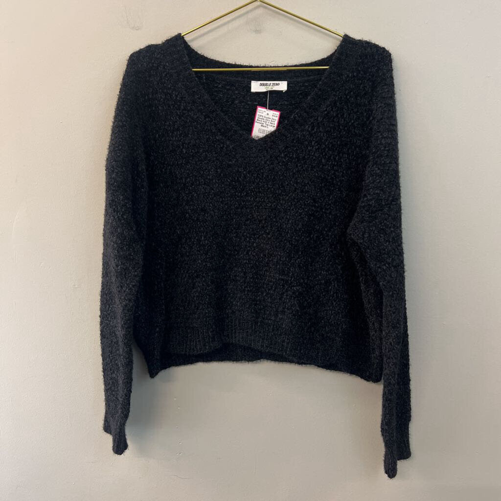 Double Zero Soft Black Knit V Neck Sweater Top Large