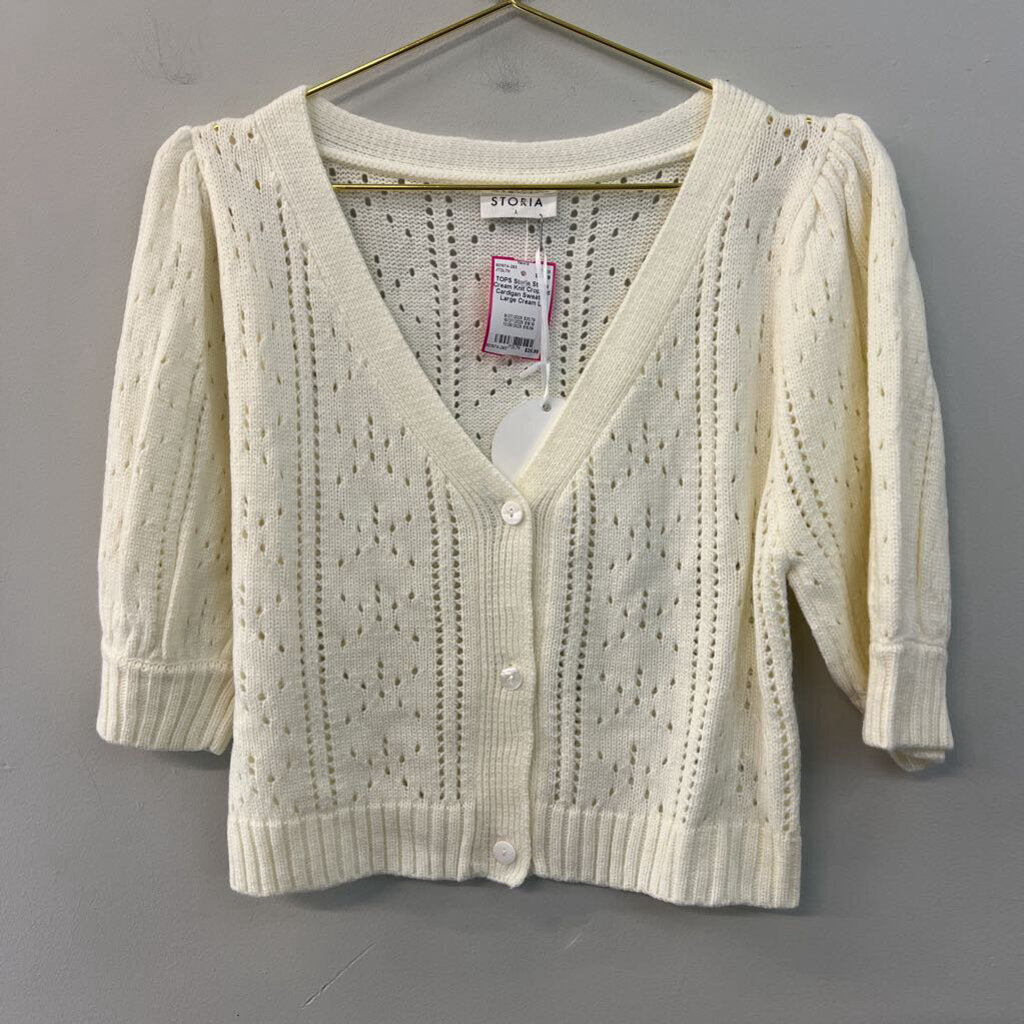 Storia Cream Knit Cropped Cardigan Sweater Large