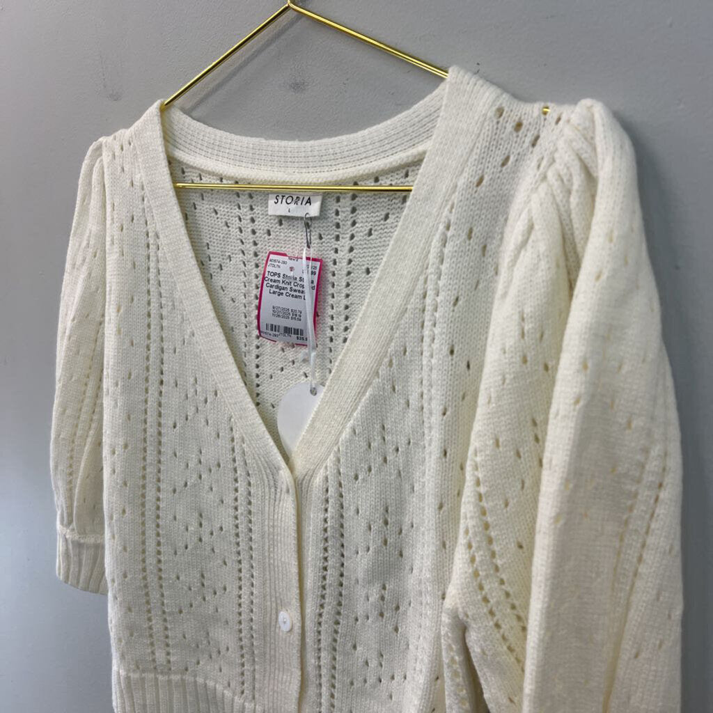 Storia Cream Knit Cropped Cardigan Sweater Large