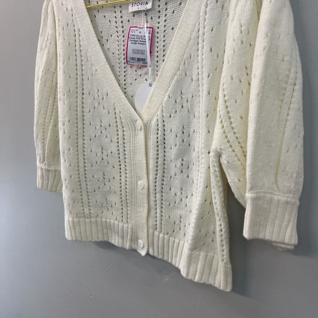Storia Cream Knit Cropped Cardigan Sweater Large
