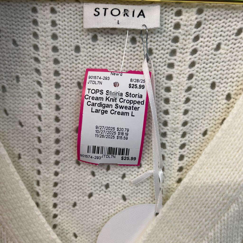 Storia Cream Knit Cropped Cardigan Sweater Large