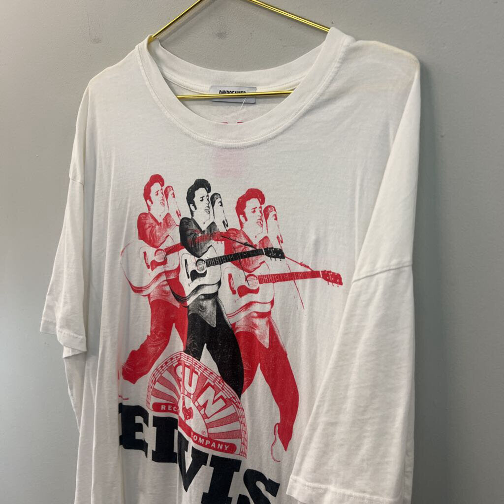 Day Dreamer White/ Multi Elvis Short Sleeve Graphic Tee Large
