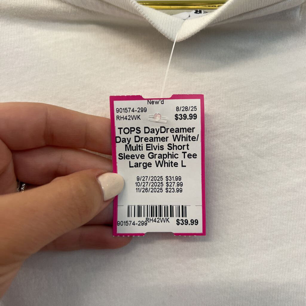 Day Dreamer White/ Multi Elvis Short Sleeve Graphic Tee Large