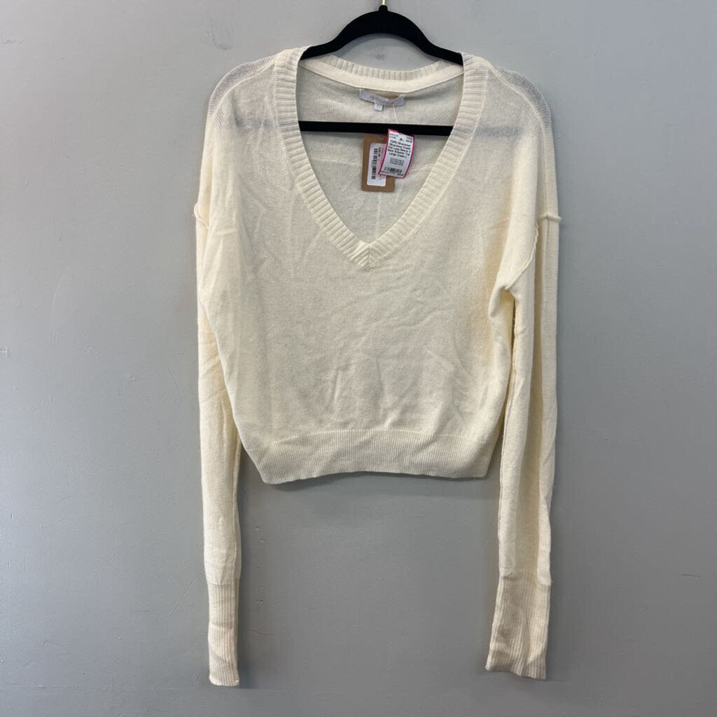 Olivaceous Cream Knit Long Sleeve V Neck Sweater Top Large