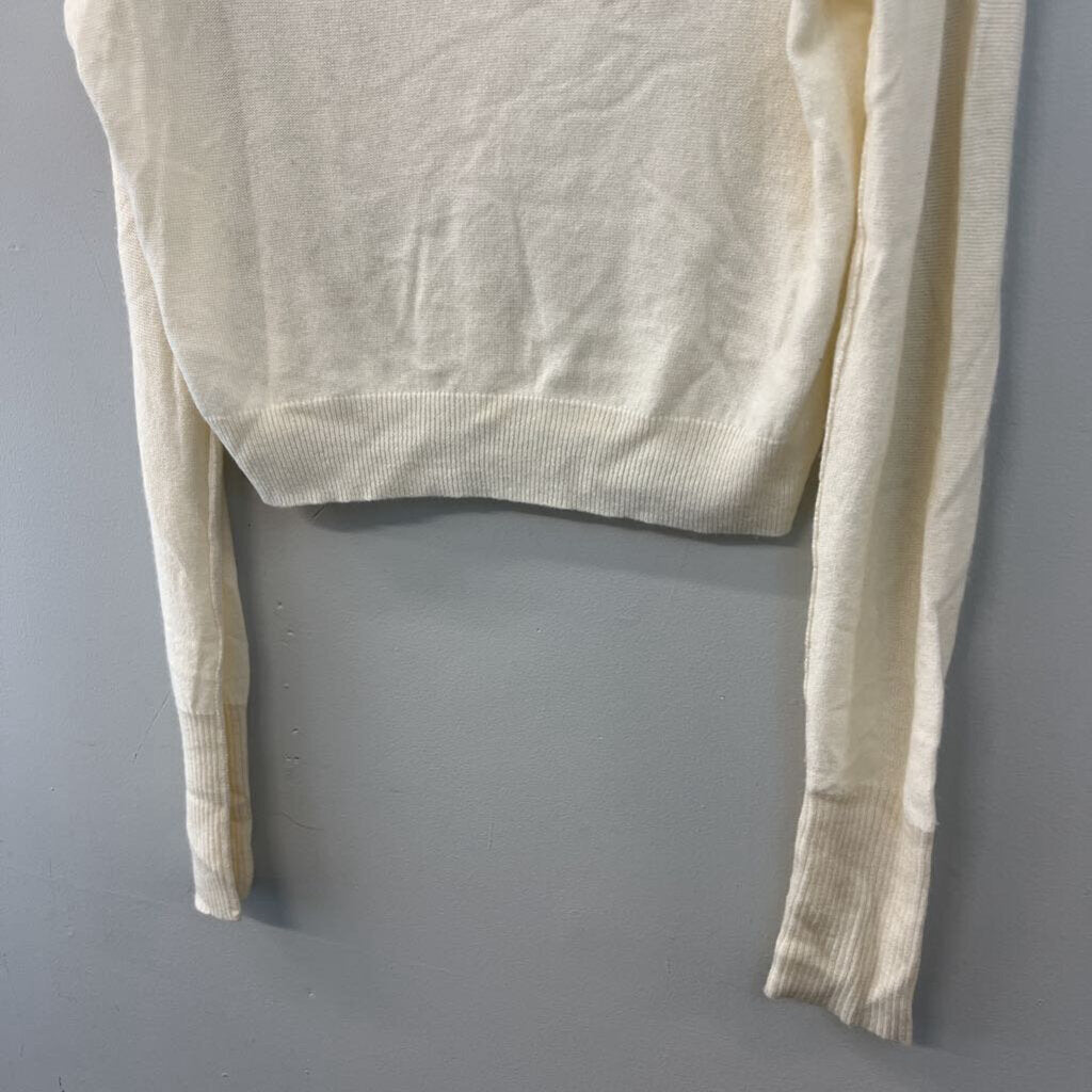 Olivaceous Cream Knit Long Sleeve V Neck Sweater Top Large
