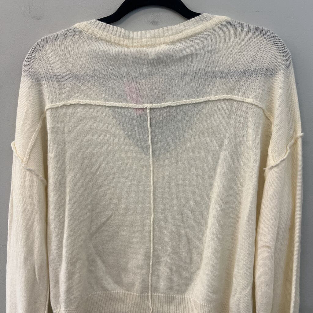 Olivaceous Cream Knit Long Sleeve V Neck Sweater Top Large