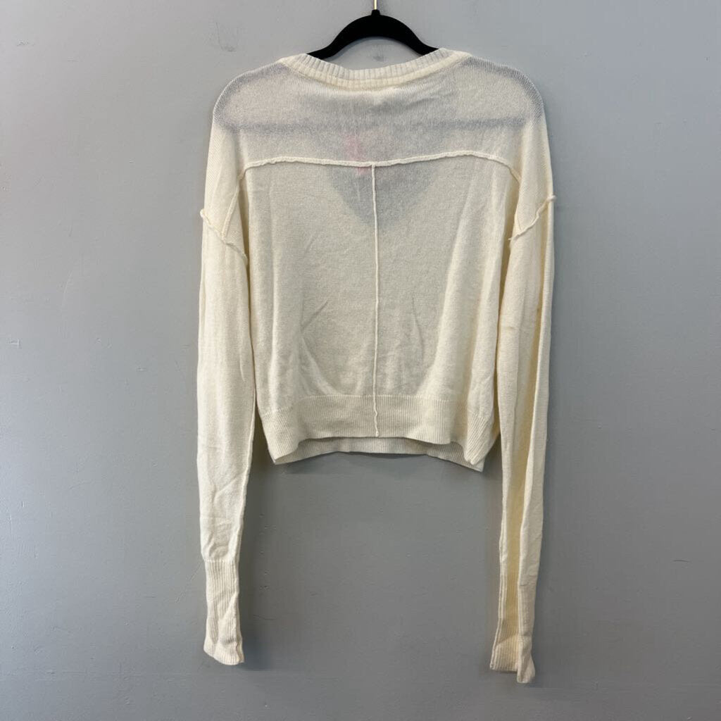 Olivaceous Cream Knit Long Sleeve V Neck Sweater Top Large