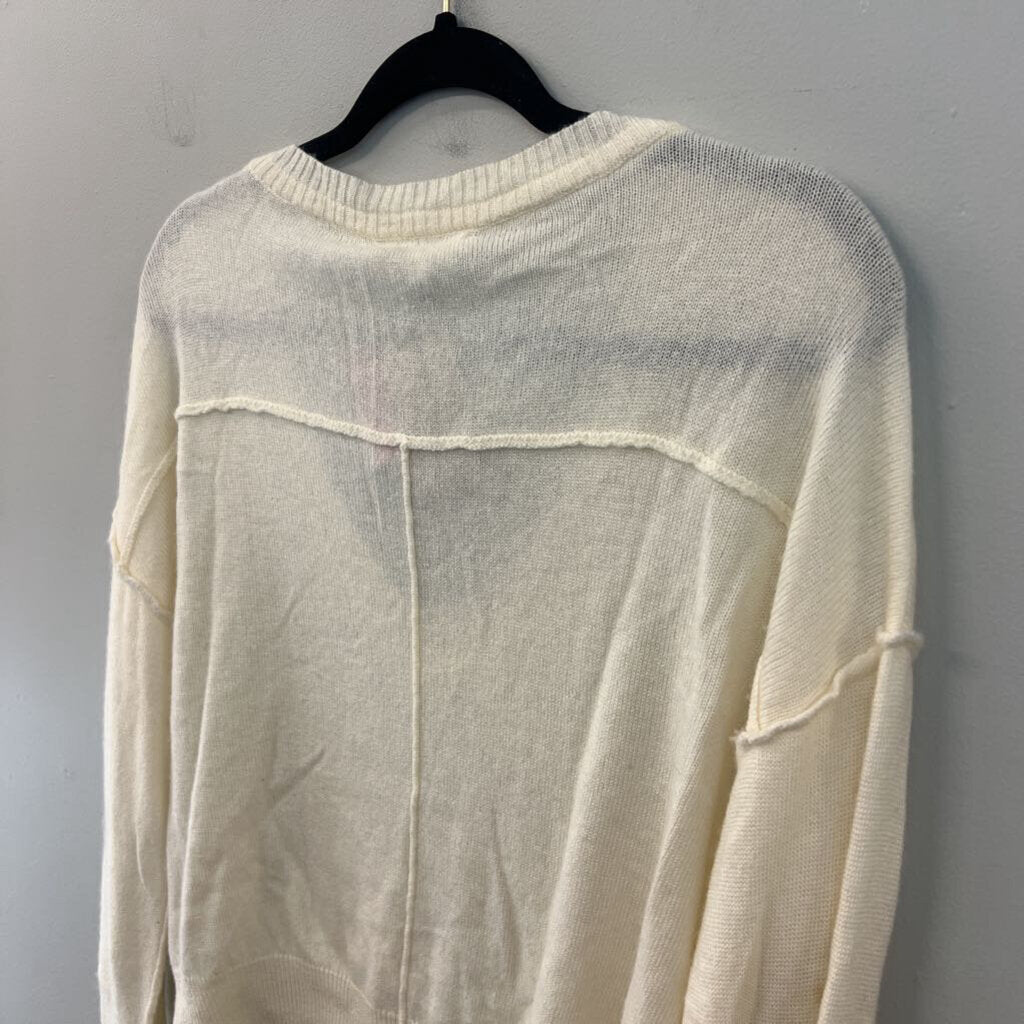 Olivaceous Cream Knit Long Sleeve V Neck Sweater Top Large