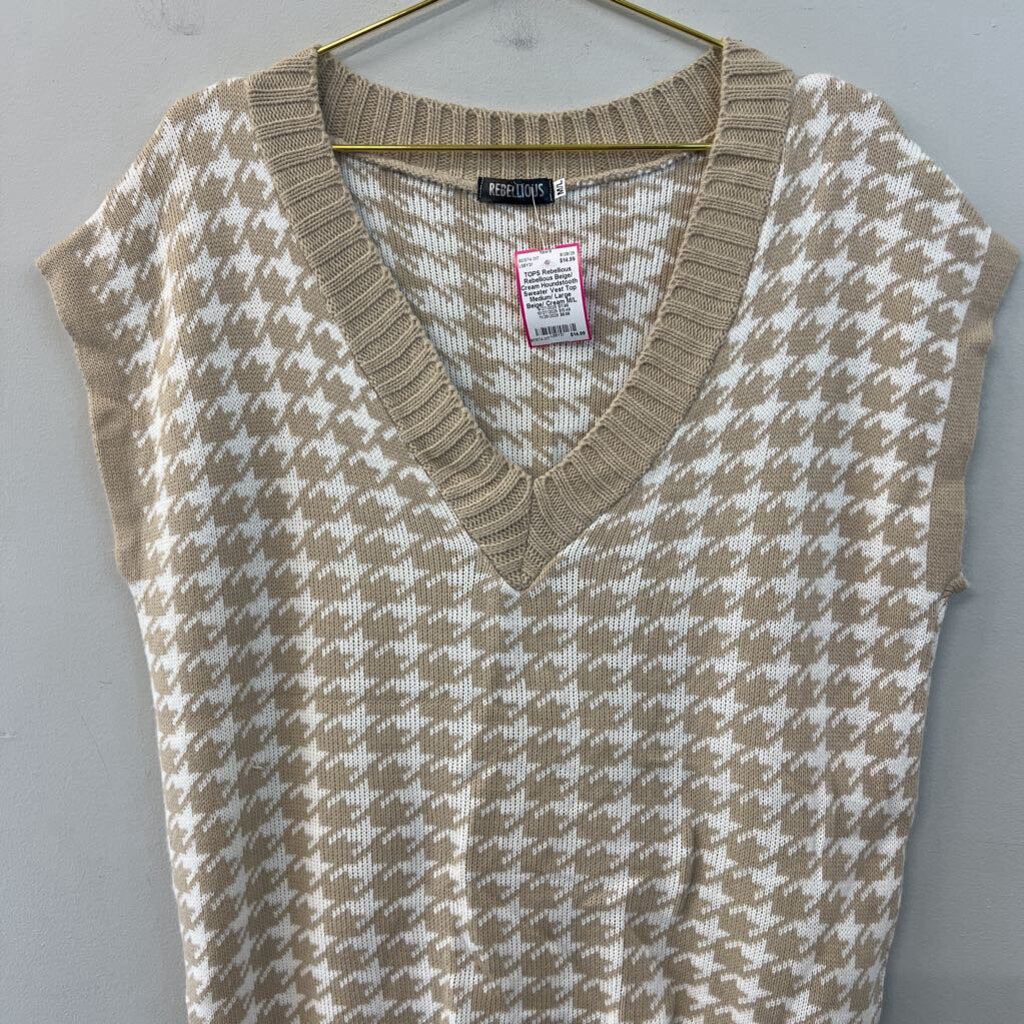 Rebellious Beige/ Cream Houndstooth Sweater Vest Top Medium/ Large