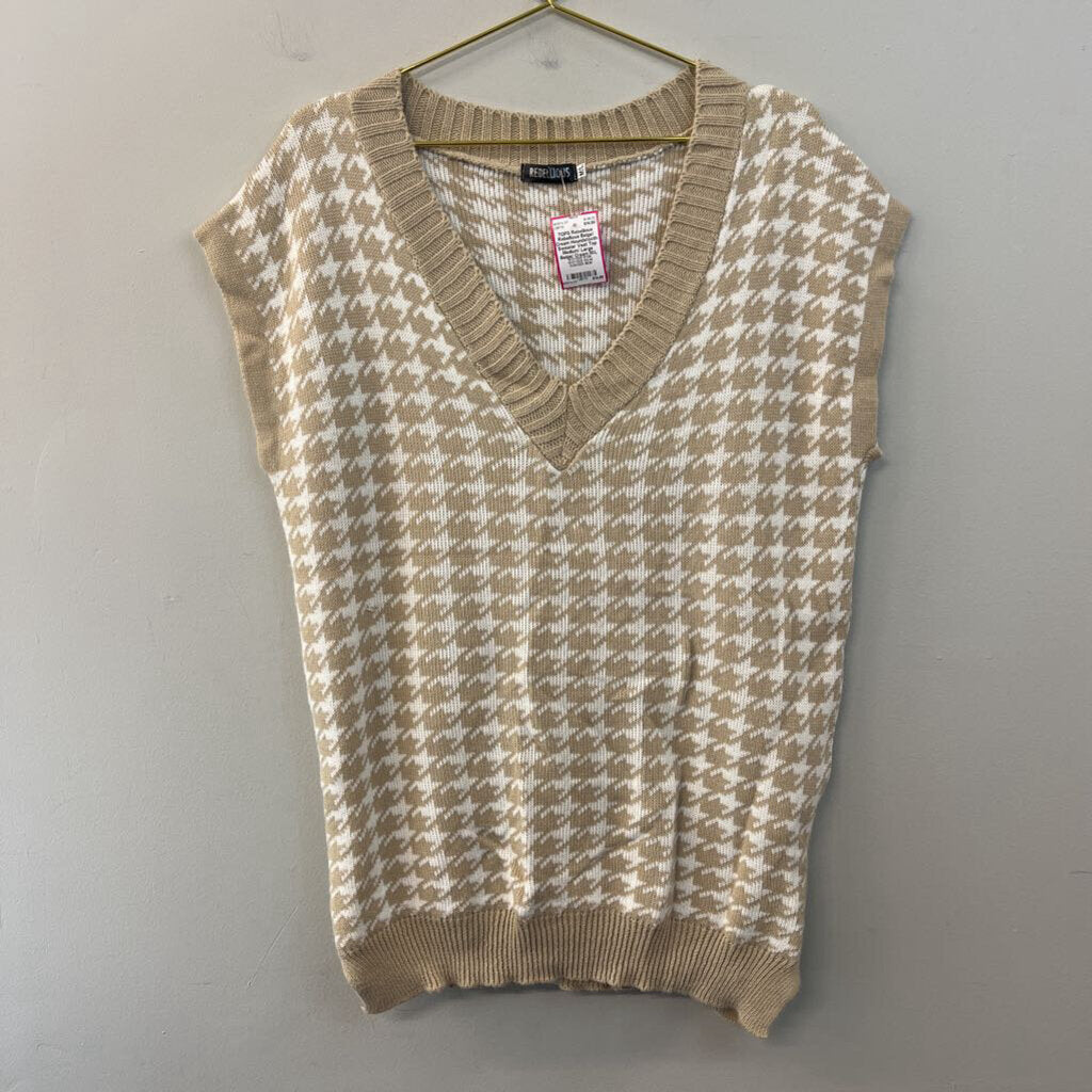 Rebellious Beige/ Cream Houndstooth Sweater Vest Top Medium/ Large