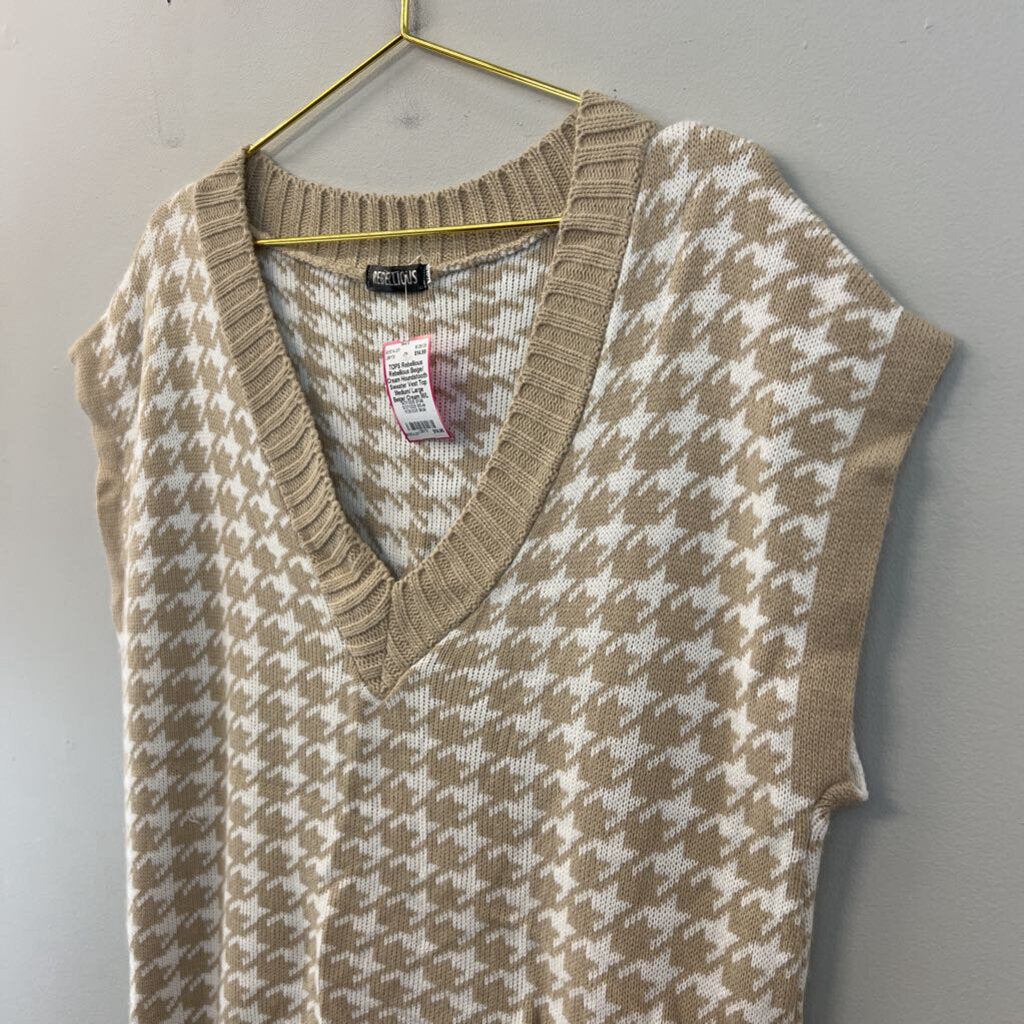 Rebellious Beige/ Cream Houndstooth Sweater Vest Top Medium/ Large