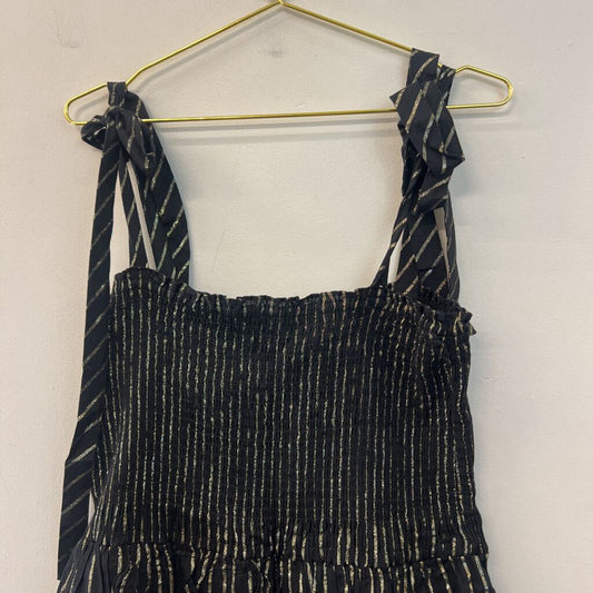 House of Harlow Black/ Gold Tiered Skirt Smocked Top Dress Large
