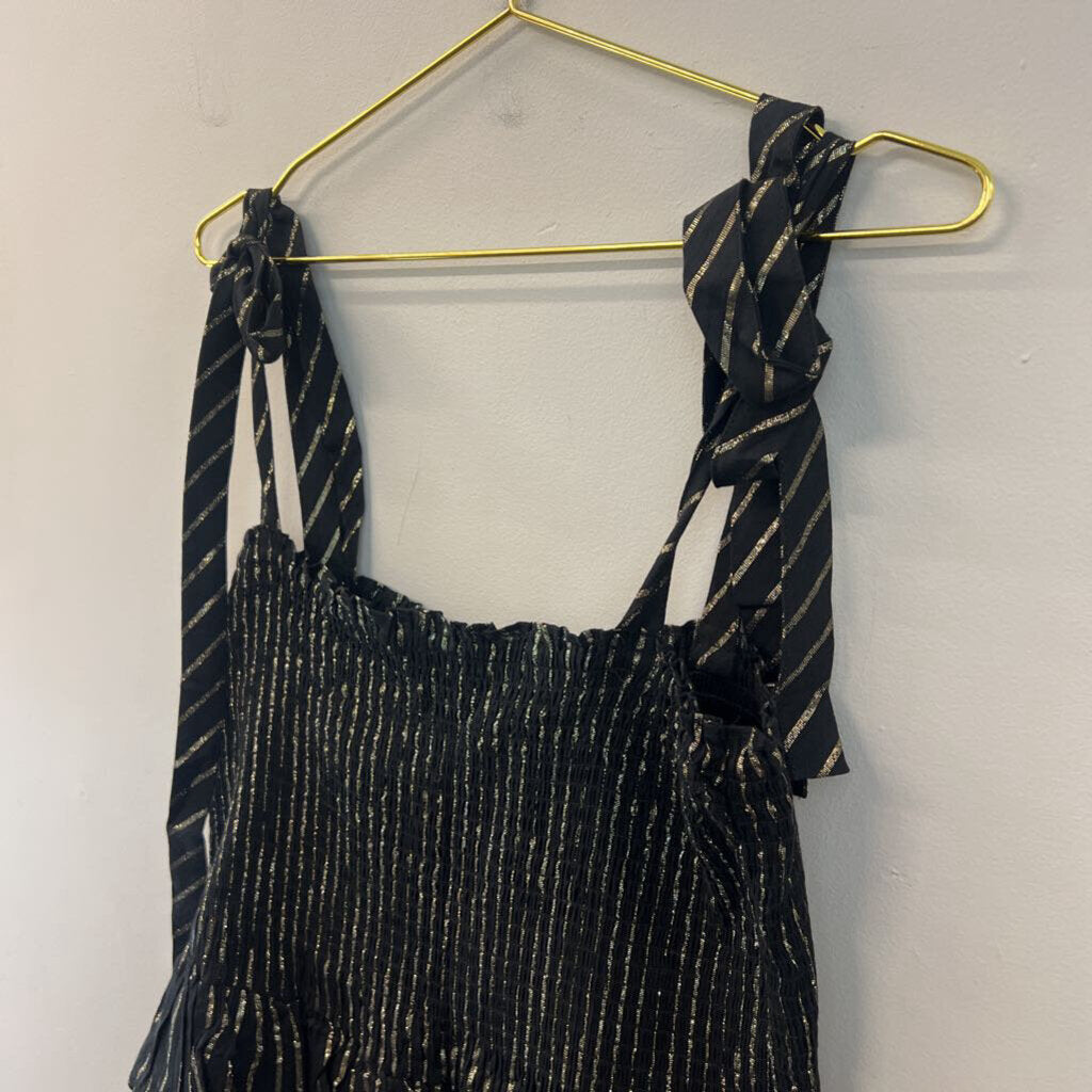 House of Harlow Black/ Gold Tiered Skirt Smocked Top Dress Large