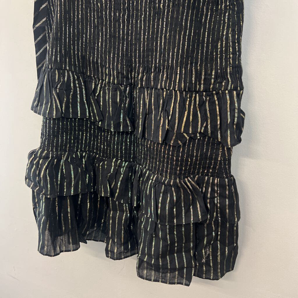 House of Harlow Black/ Gold Tiered Skirt Smocked Top Dress Large
