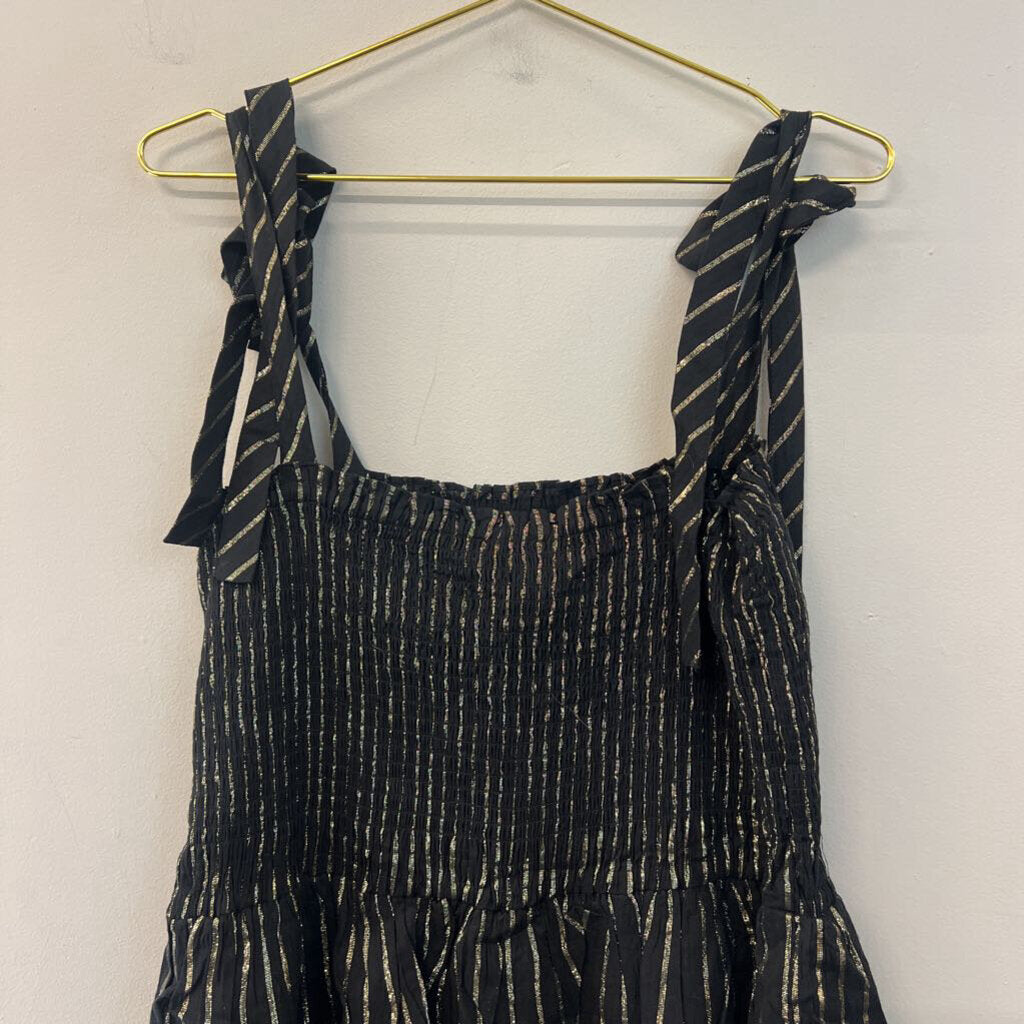 House of Harlow Black/ Gold Tiered Skirt Smocked Top Dress Large