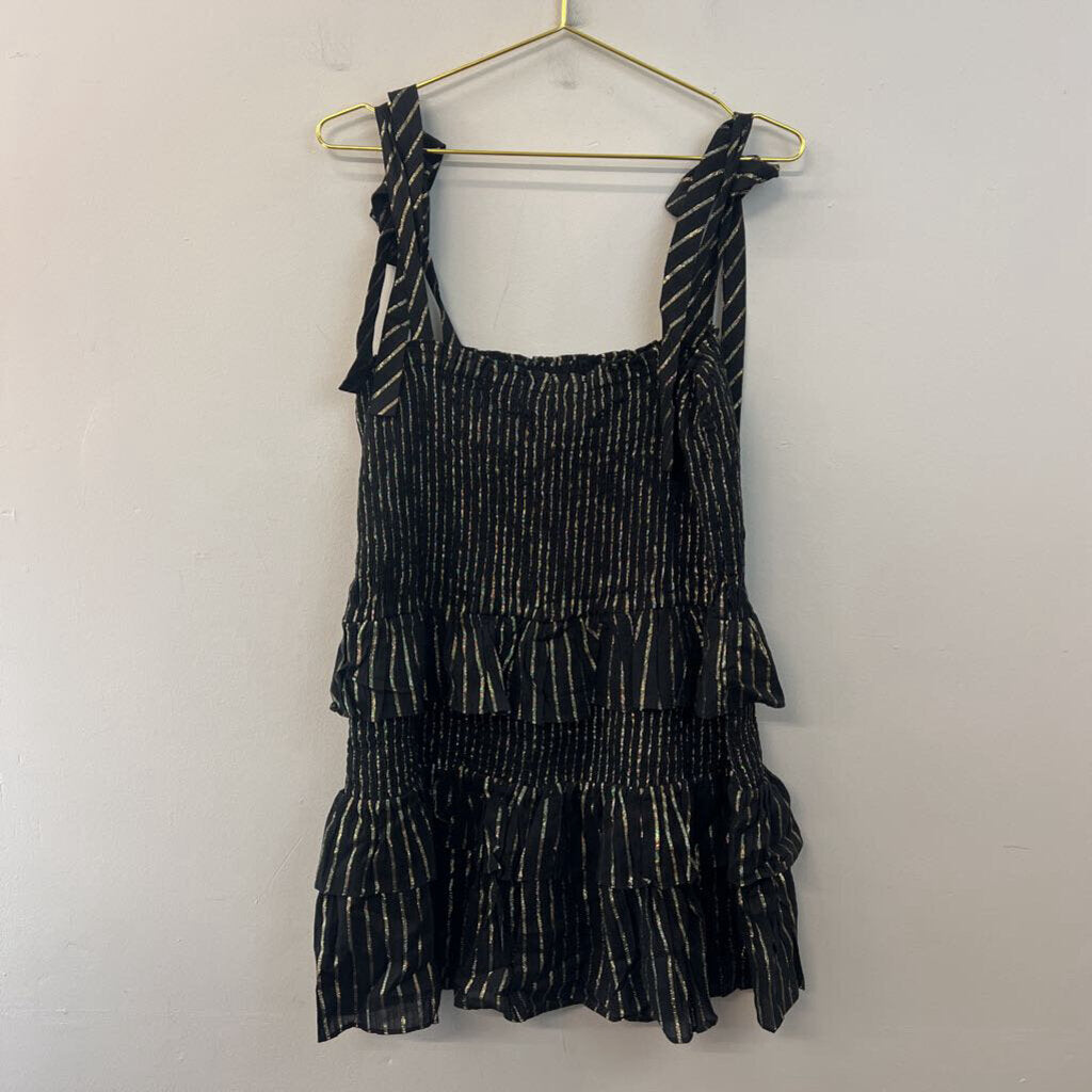 House of Harlow Black/ Gold Tiered Skirt Smocked Top Dress Large