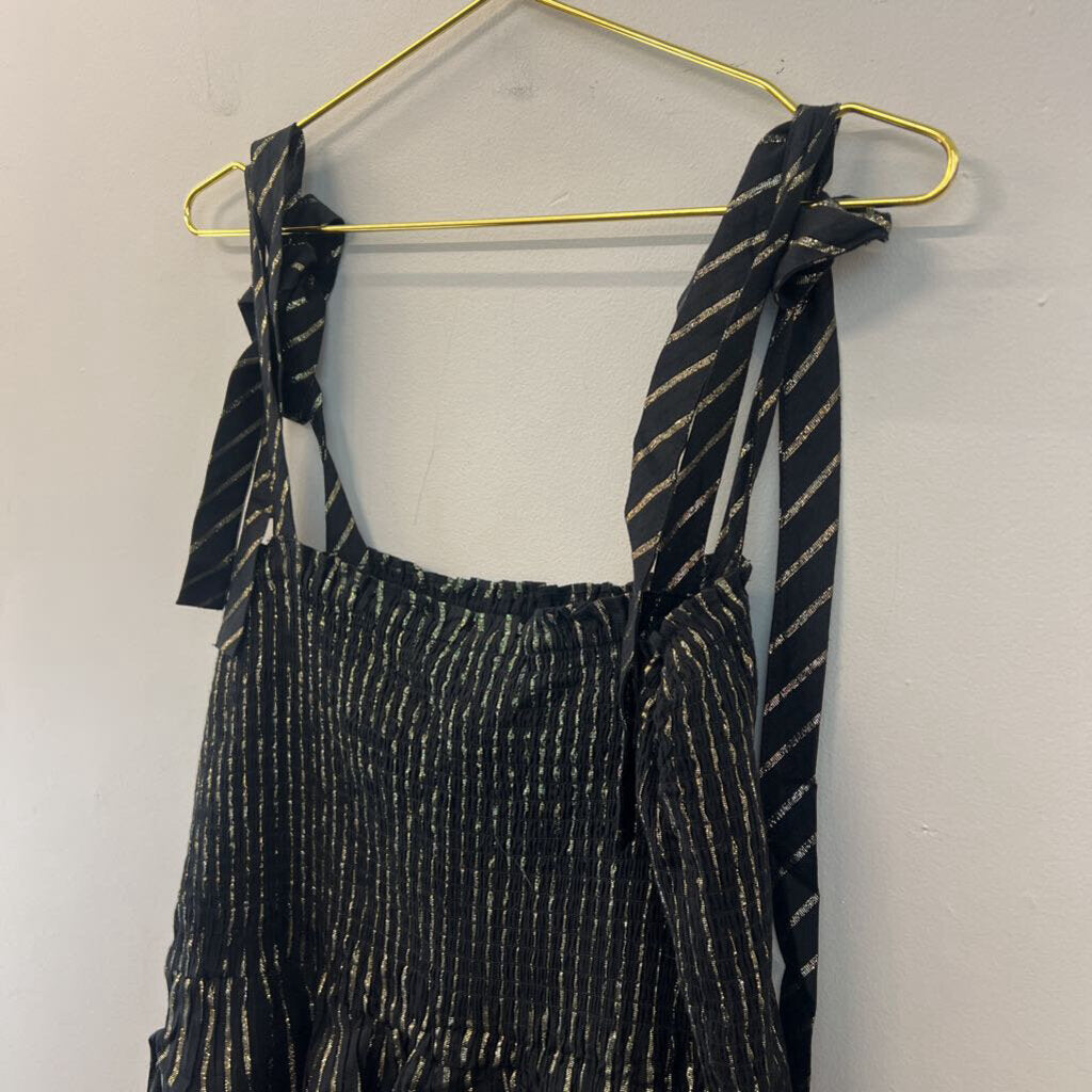 House of Harlow Black/ Gold Tiered Skirt Smocked Top Dress Large