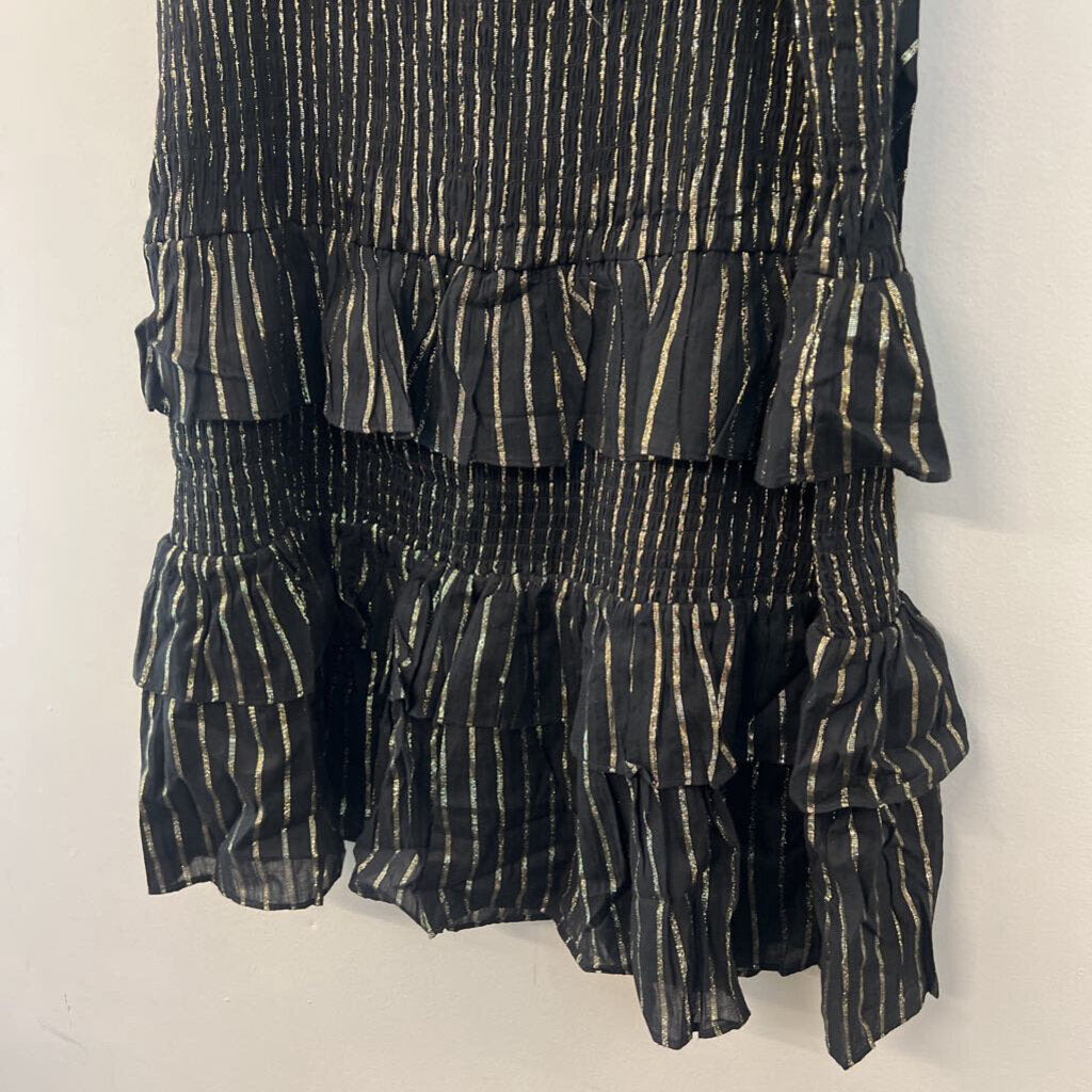 House of Harlow Black/ Gold Tiered Skirt Smocked Top Dress Large