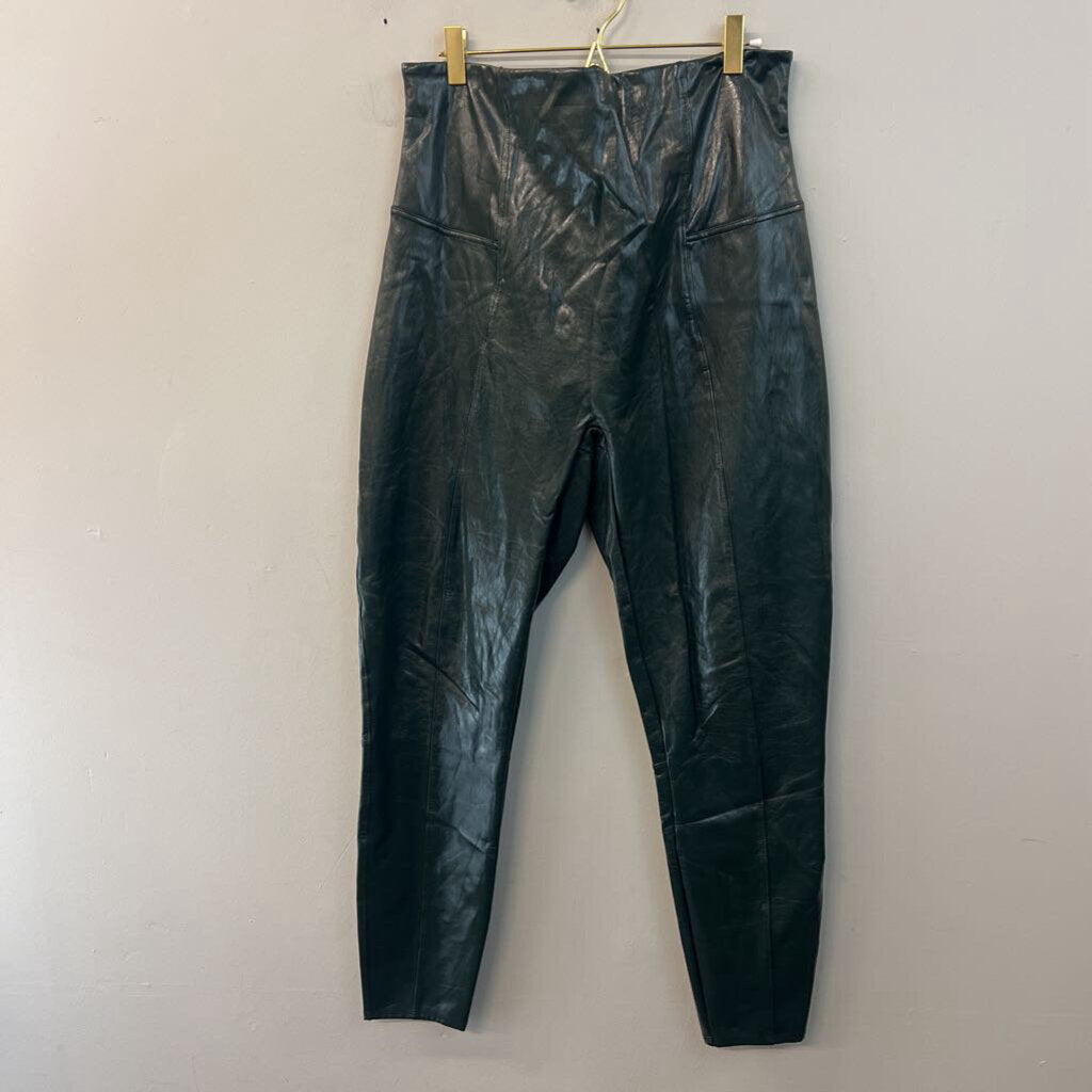 Spanx Dark Green Faux Leather Pull On Leggings 1X