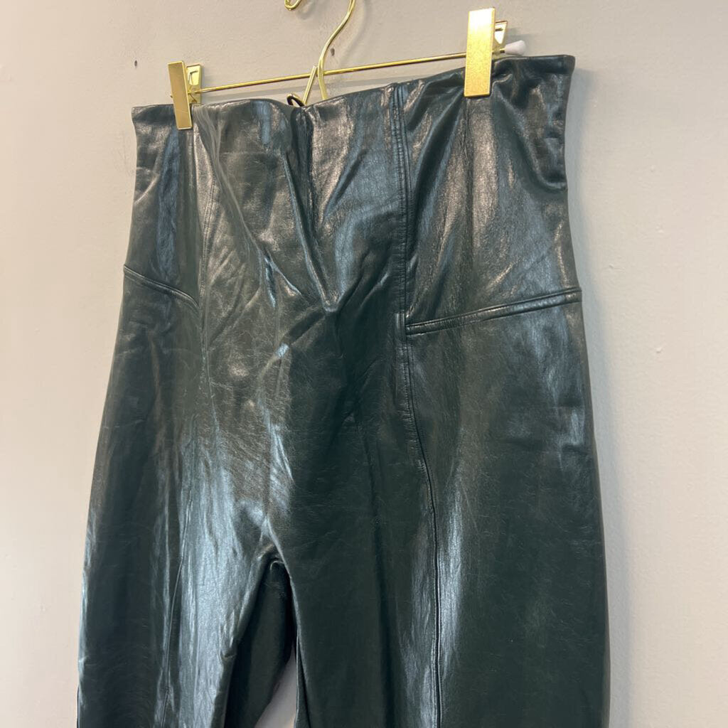 Spanx Dark Green Faux Leather Pull On Leggings 1X