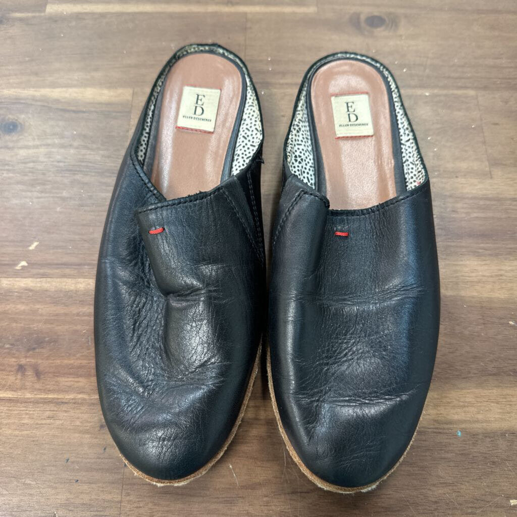 Ellen Degeneres Black Leather Slip On Mules 8.5