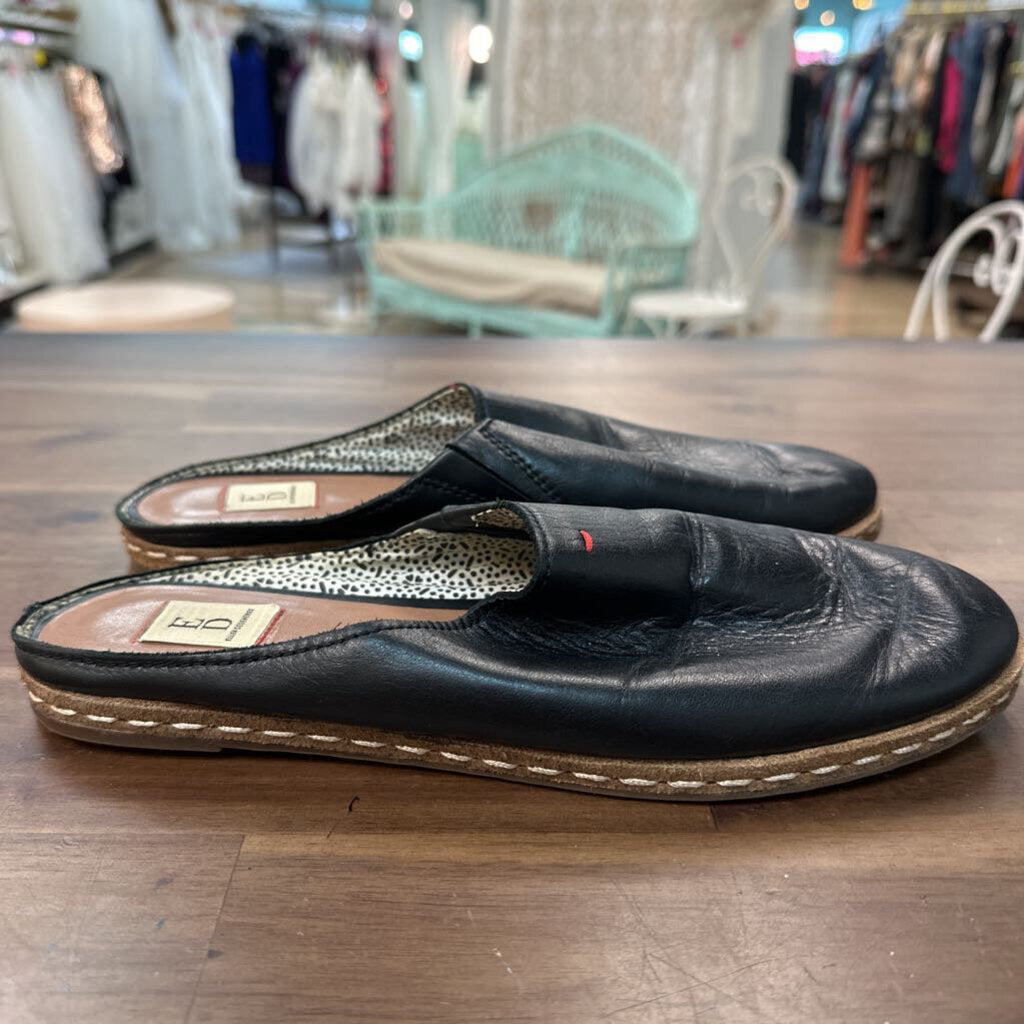 Ellen Degeneres Black Leather Slip On Mules 8.5