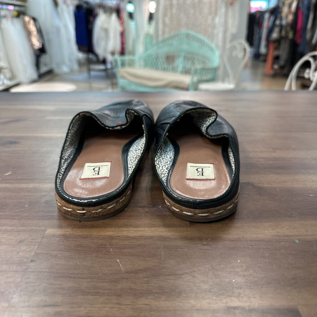 Ellen Degeneres Black Leather Slip On Mules 8.5