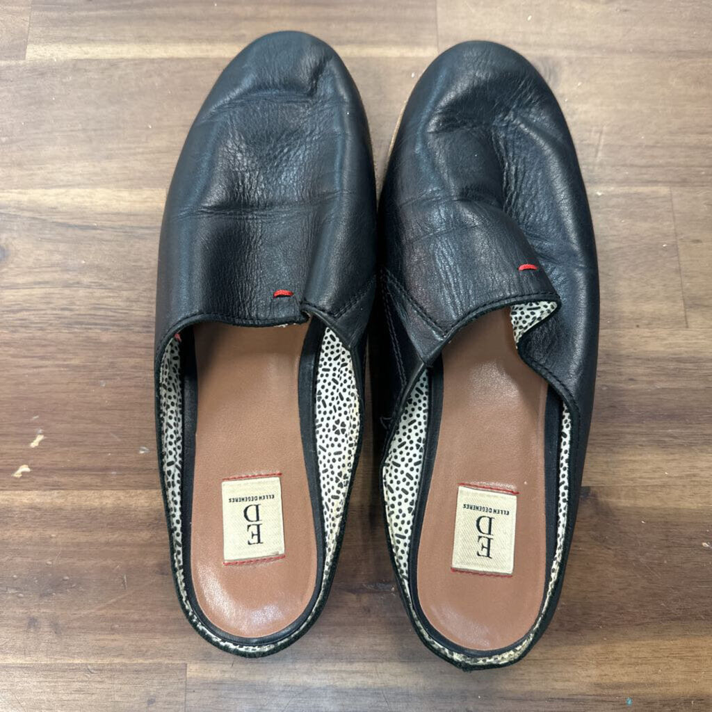 Ellen Degeneres Black Leather Slip On Mules 8.5