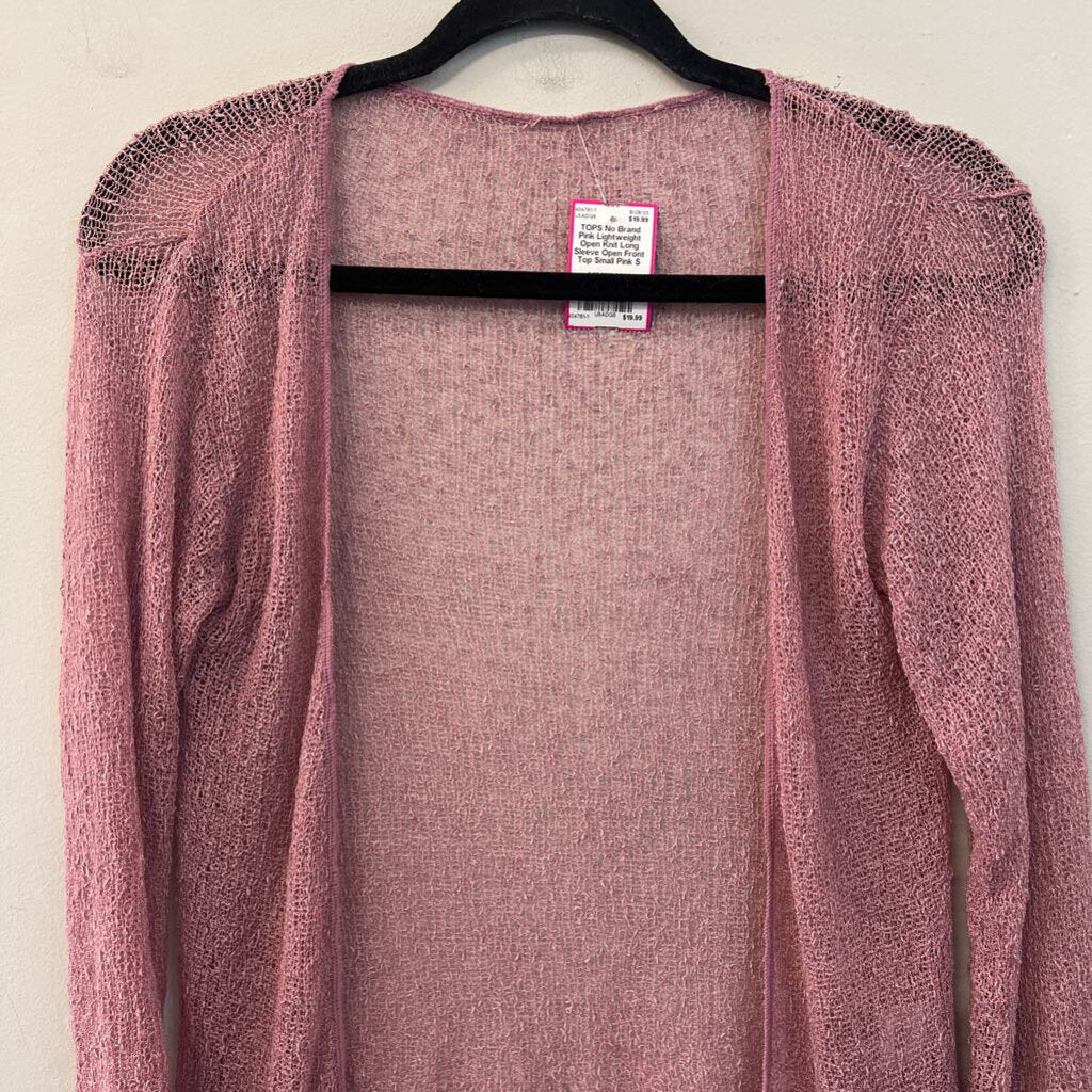 Pink Lightweight Open Knit Long Sleeve Open Front Top Small