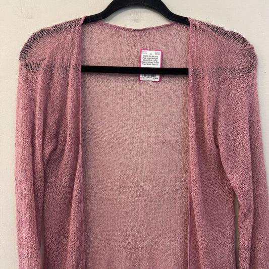 Pink Lightweight Open Knit Long Sleeve Open Front Top Small