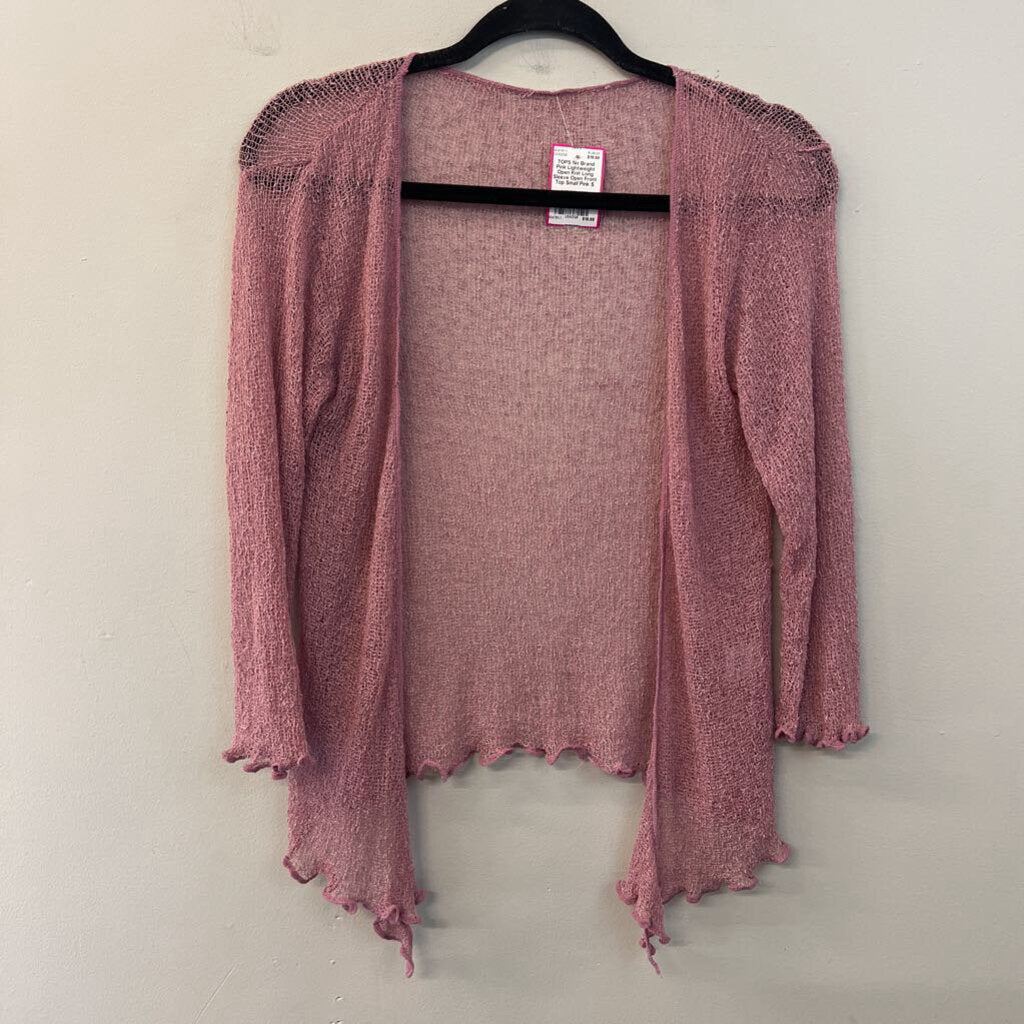 Pink Lightweight Open Knit Long Sleeve Open Front Top Small