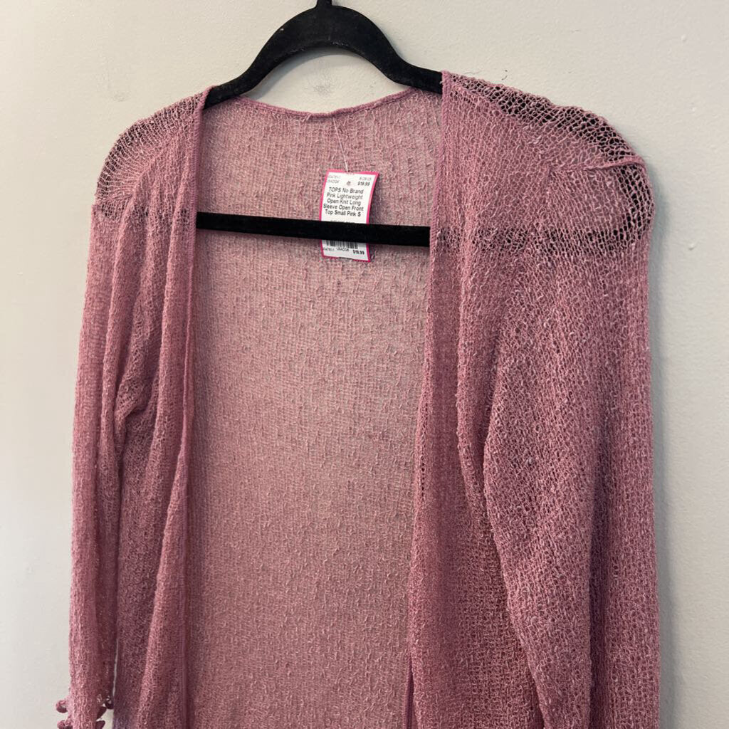 Pink Lightweight Open Knit Long Sleeve Open Front Top Small