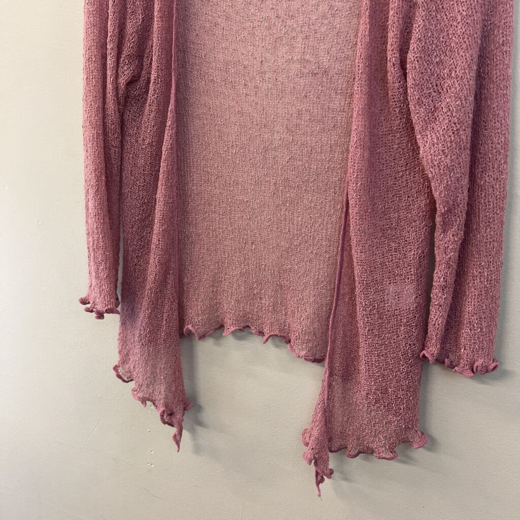 Pink Lightweight Open Knit Long Sleeve Open Front Top Small