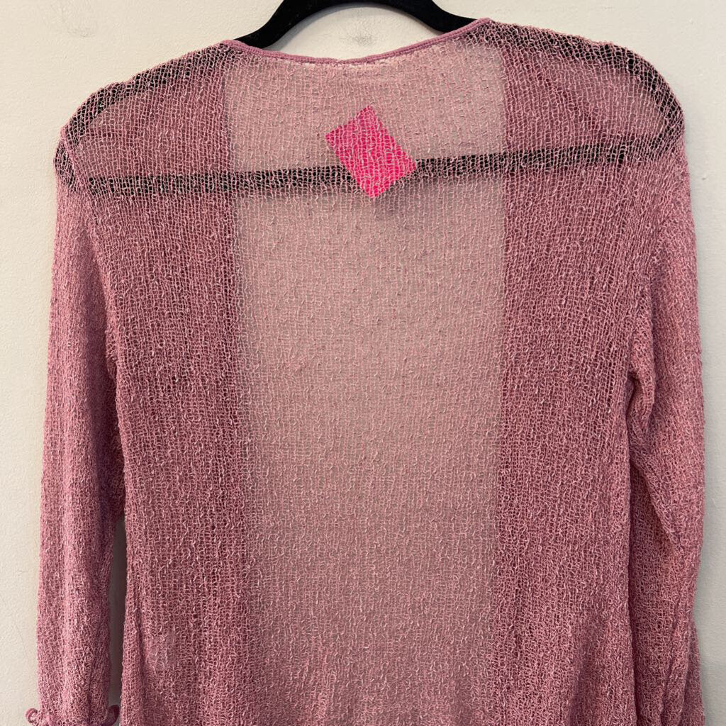 Pink Lightweight Open Knit Long Sleeve Open Front Top Small