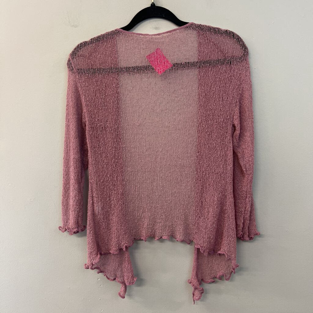 Pink Lightweight Open Knit Long Sleeve Open Front Top Small