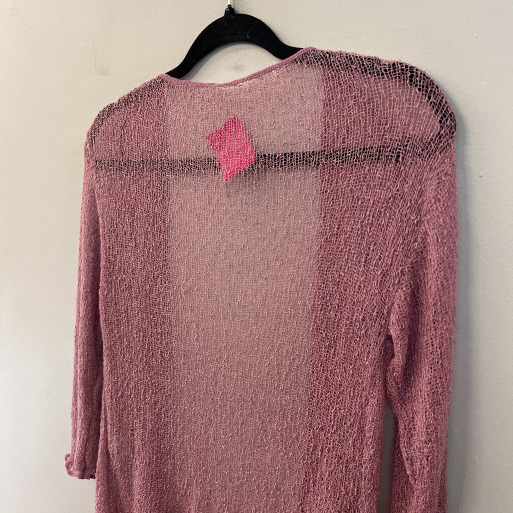 Pink Lightweight Open Knit Long Sleeve Open Front Top Small